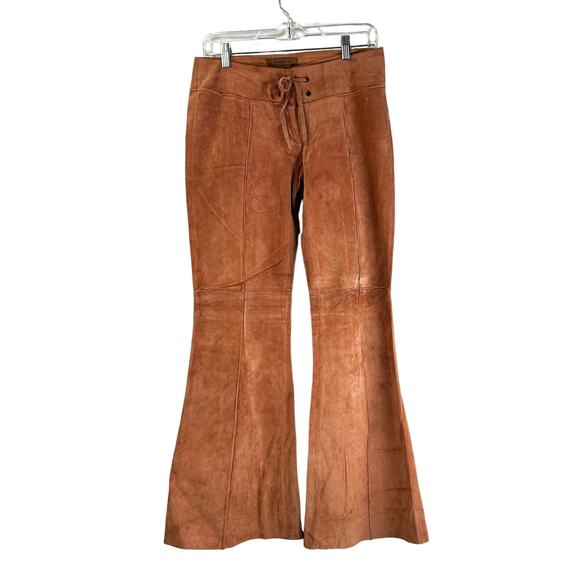 Arden B. Suede Leather Split Flare Pants Whipstitch Details Boho Y2K - Picture 1 of 10